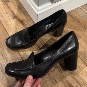FRANCO SARTO Chic Y2k Black Leather Block Heeled Loafers | Size 6.5